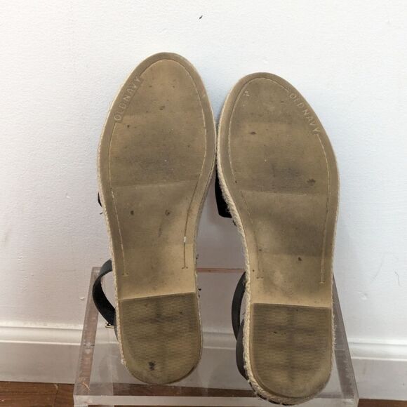 Old Navy Black Faux Leather Jute Buckle Espadrille Women's 8 - Picture 13 of 16